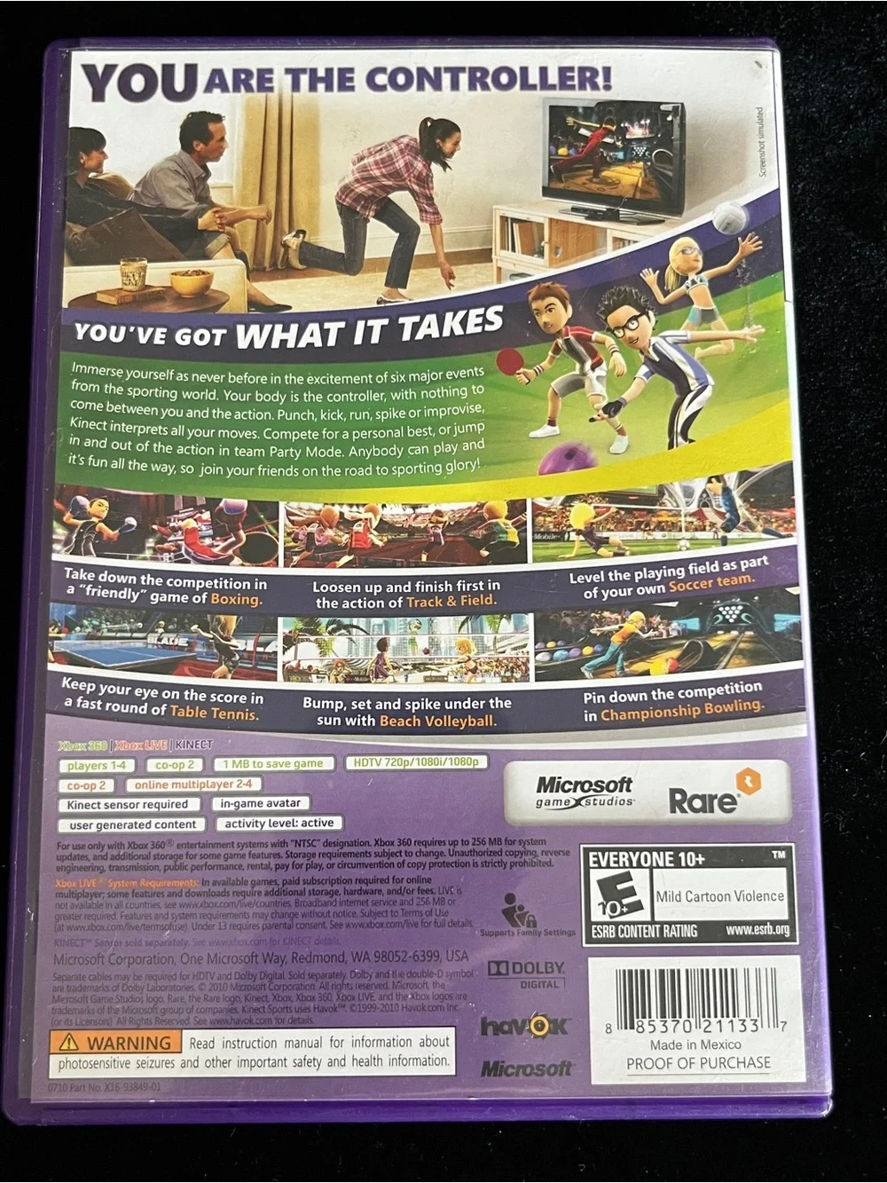 🩵 Kinect SPORTS XBOX 360 Simulation Video Game Complete